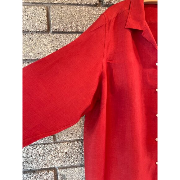 Ralph Lauren Womens Red Oversized Button-Up Shirt With 3/4 Sleeves & Embroidered - Picture 3 of 14